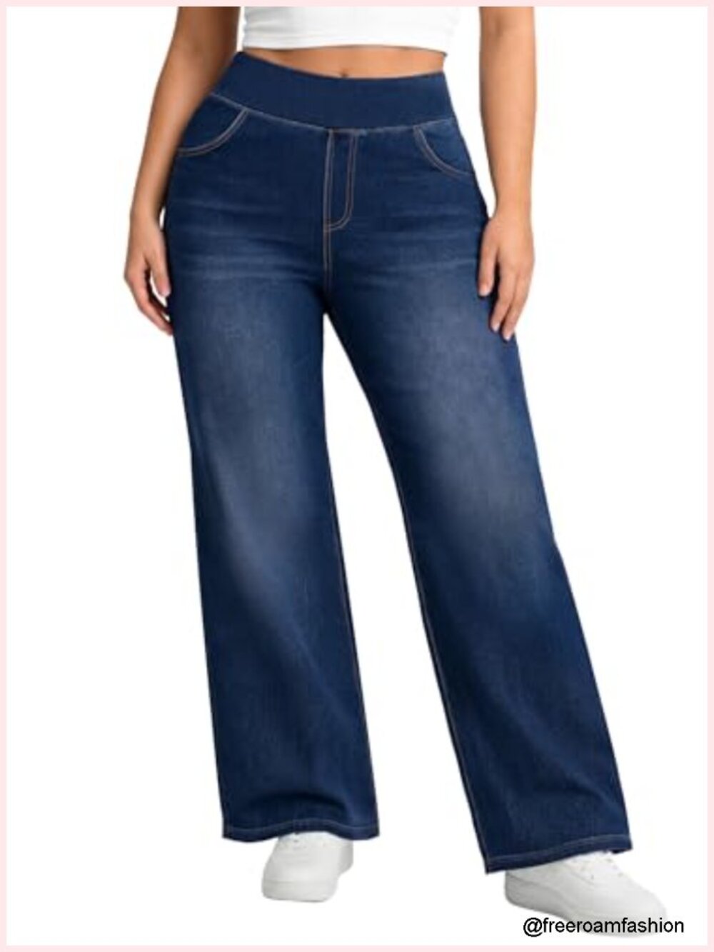 Plus Size Wide Leg Pull On Jeans High Waisted Stretchy Denim Pants